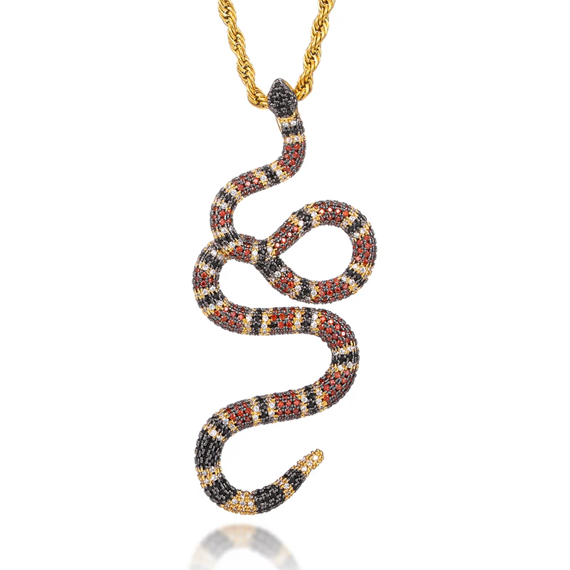 D&Z Hip Hop Coral Snake Pendant Bling Cubic Zirconia Iced Out In White Gold Color Necklaces & Pendants For Men Jewelry With