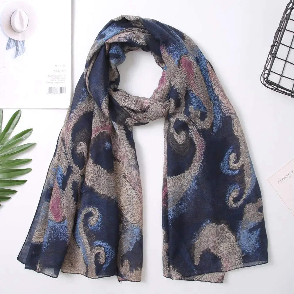 

2019 Newest Soft Paisley Print Frayed Scarf Shawls Women Trendy Long Flower Viscose Hijab Wrap 7 Color Free Shipping