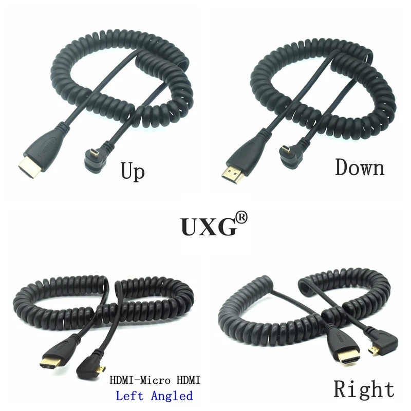 HD-to Right Left Up Down Angle Mini HD Micro HDMI-compatible Male To Male Stretch Spring Curl Flexible Cable V1.4 DSLR 0.5M/1.8M