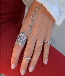 Modern cz link chain Finger Bracelets & Bangles Luxury Slave Hand Link Chain Bracelet For Women Bohemia Boho Jewelry