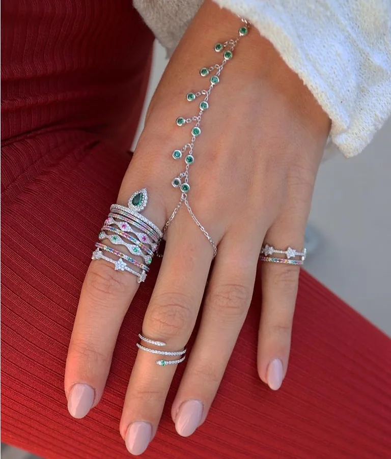 Modern cz link chain Finger Bracelets & Bangles Luxury Slave Hand Link Chain Bracelet For Women Bohemia Boho Jewelry