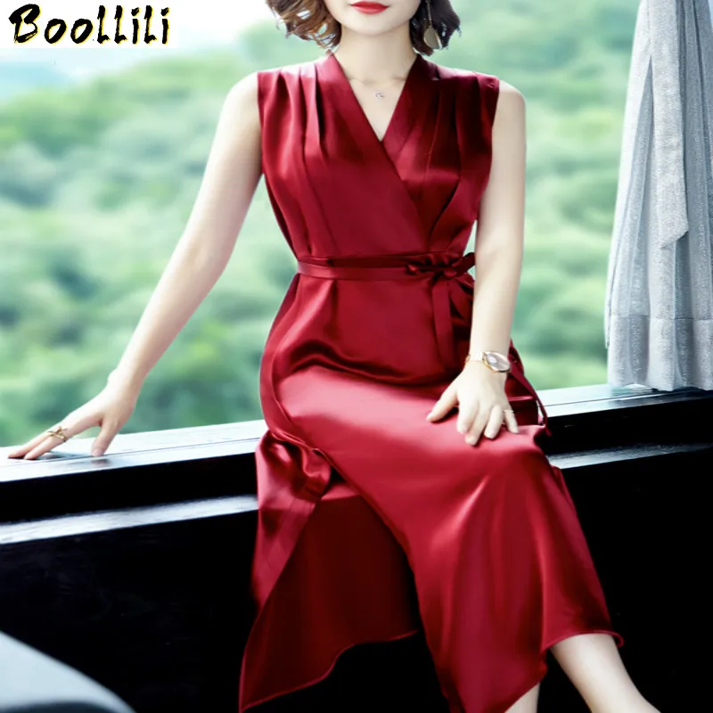 

Silk Dress Summer Womens Dresses Elegant Vintage Dress Sleeveless Ladies Dresses Women Clothes 2023 Formal Party Vestidos