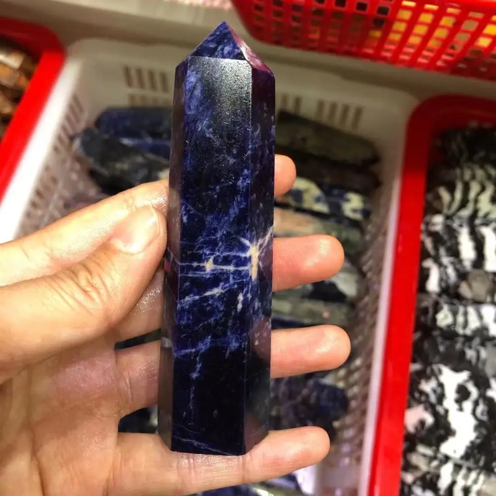 Natural Crystal Point Sodalite Stone Tower Healing Reiki Obelisk Polished Blue Quartz Ornament for Home Decoration - Image 6