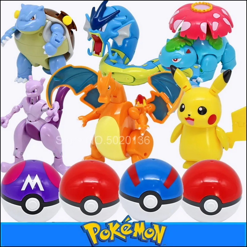 Pokemon Action Morphing Pokeballs Transformation Toys For Child PIKACHU Charizard Mewtwo Blastoise Venusaur Gyarados Toys