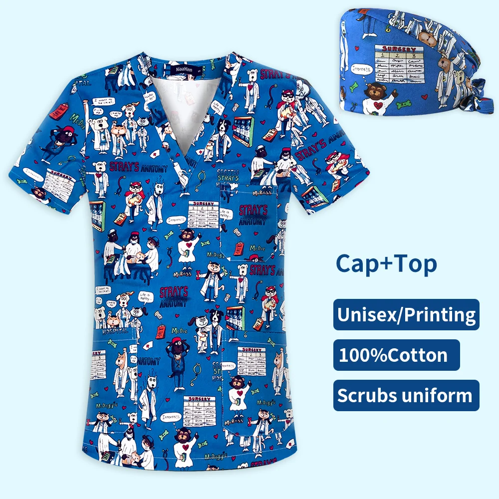 Scrubs stroje medyczne kobiety stomatologia Pet Doctor odzież robocza chirurgiczne topy dla matek karmiących piersią apteka odzież robocza zaopatrzenie medyczne Unisex