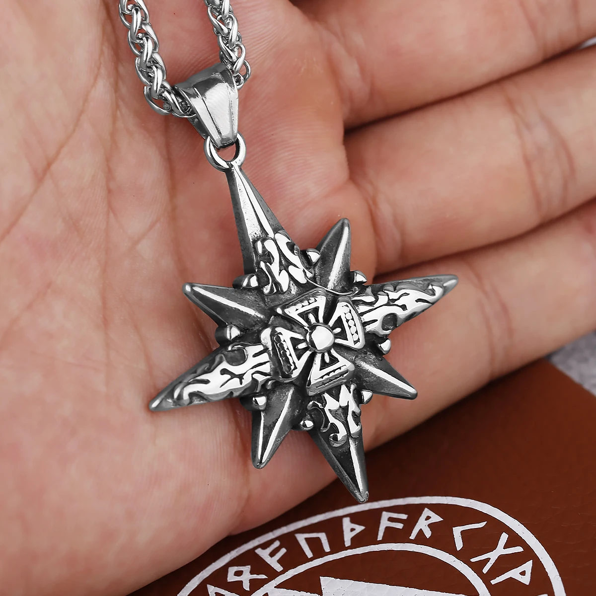 Fashion creative eight-pointed star cross stainless steel unisex pendant retro punk goth party birthday gift wholesale