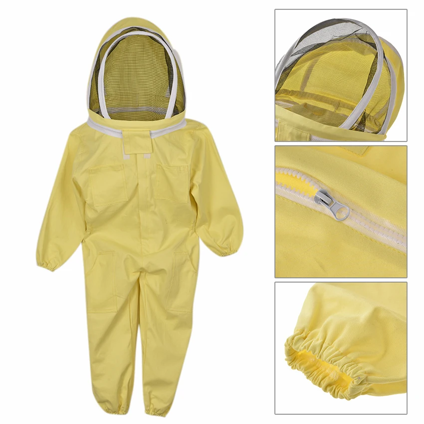 Children\'s Bee Suit, Breathable Clothing, Anti-Bee Clothing, Protect Farm, Jumpsuit with Hat, Yellow apiculture vêtement