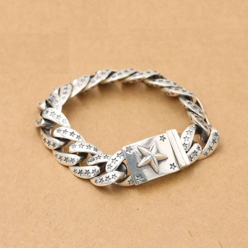 Real Silver Domineering Heavy Saddle Bracelet Men Male S925 Sterling Silver Personality Creative Whip Bracelets Jewelry