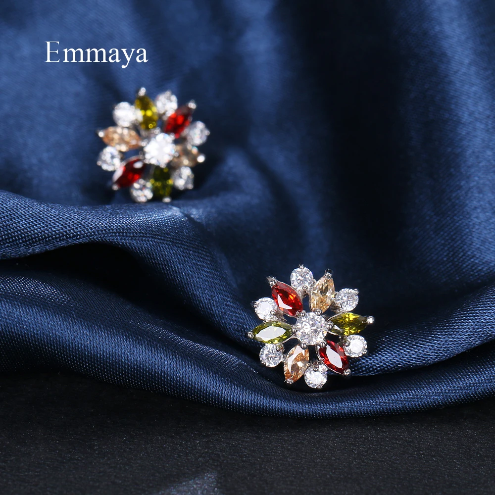 Emmaya Blooming Colorful Flower Modelling Delicate Earring With Cubic Zircon Exquisite Jewelry For Women Charming Dress-up Party