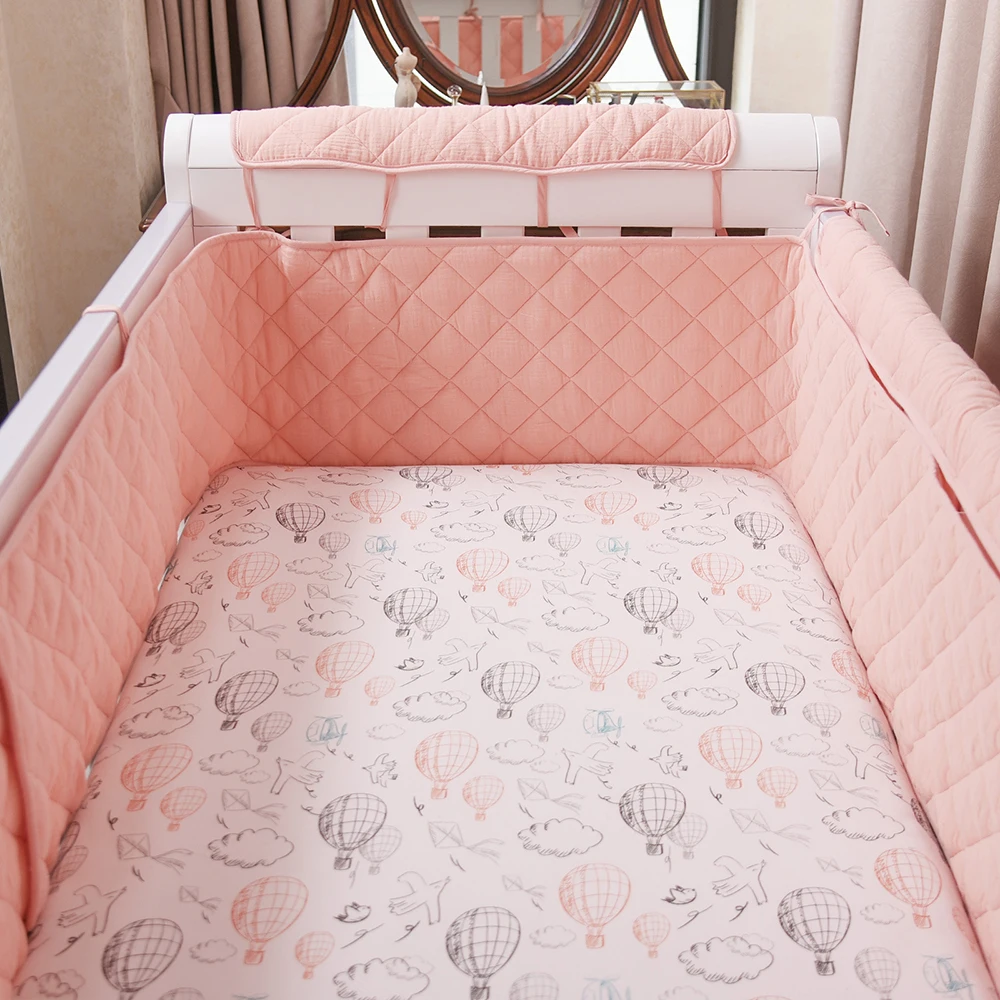 Bumpers In The Crib Crepe Plaid One-Piece Cradle Cushion Baby Bed Bar Protection Beige Cotton Soft Sleeping Baby Bed Bumper