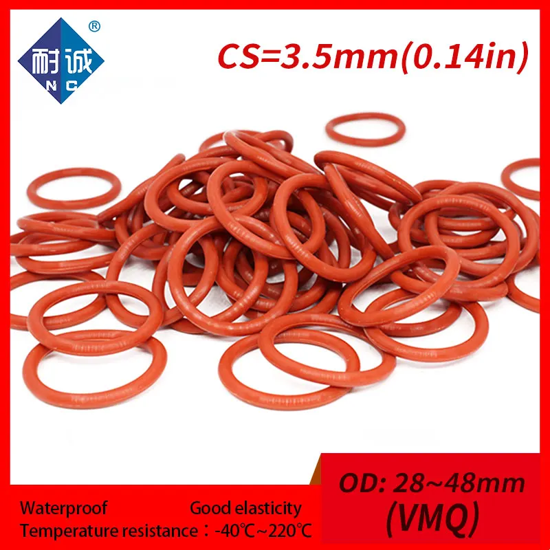 2PCS/lot Silicone rubber oring Red VMQ CS3.5mm OD28/32/35/37/38/40/44/45/48mm O Ring Gasket Silicone O-ring waterproof