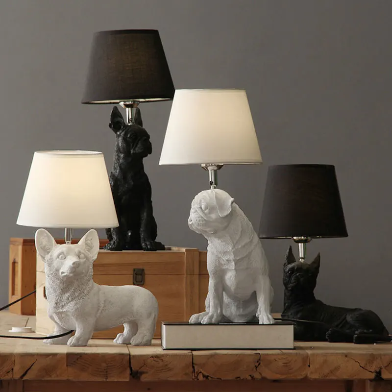 

Modern Animals Puppy Table Lamps for Living Room Bedroom Bedside Lamp Black White Dog Led Stand Desk Light Fixtures Home Decor