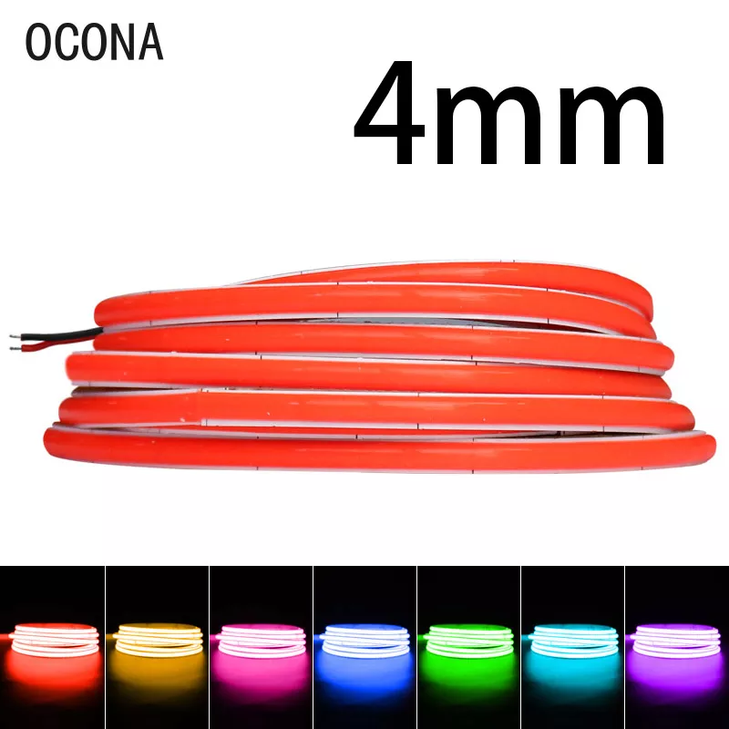 OCONA-Multi-Color COB LED Strip Lights para gabinete, artesanato DIY, azul, rosa, vermelho, fita, fita, super fino, 480LED, 4mm, DC 12V, 24V