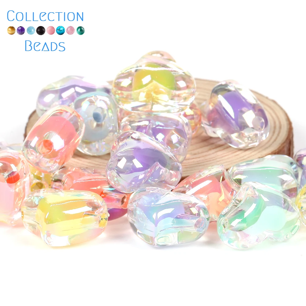 20Pcs Natural Colorful Acrylic Love Heart Beads Loose Spacer Beads For DIY Bracelet Jewelry Making Handmade Accessories 21x15mm