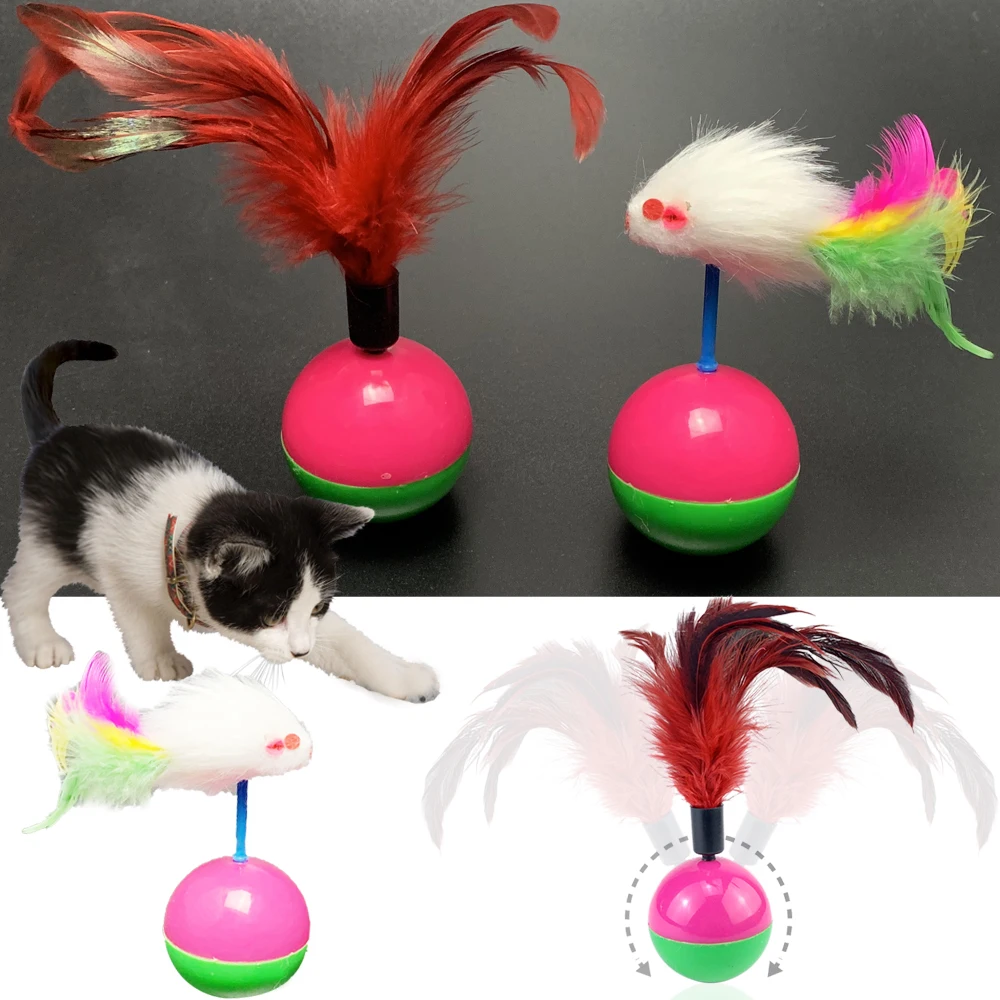 

Pet Cat Toy Tumbler Rocking Toy Kitten Interactive Balance Car Plastic Plush Mouse Playing Ball Cat Catching Supplies PetCloud