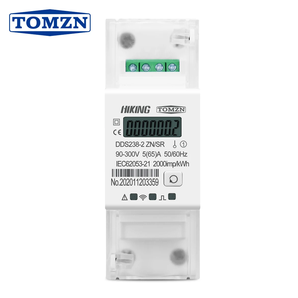 TOMZN Licznik energii na szynę DIN, jednofazowy, wielofunkcyjny, 90-300 kWh, MODBUS-RUT, licznik energii elektrycznej, zdalne sterowanie WŁ./WYŁ. przez Rs485, 65A