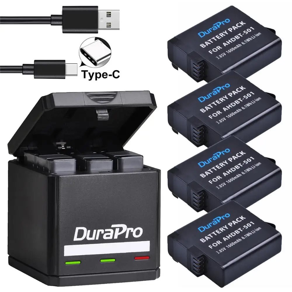 

For GoPro hero 5 Hero7 Hero 6 Black Battery + USB 3-Ports Charger with Type C Port for GoPro Hero7 6 hero5 Action Cameras