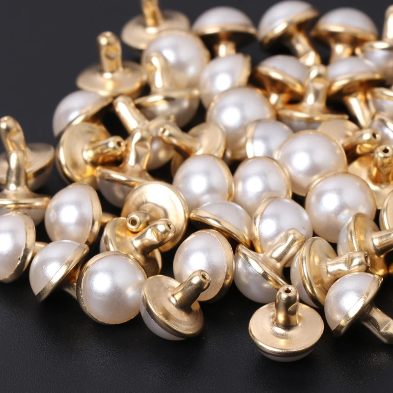 100x Imitation Pearls With Rivets Studs Leather Bag Shoes Clothes Crafts Decor