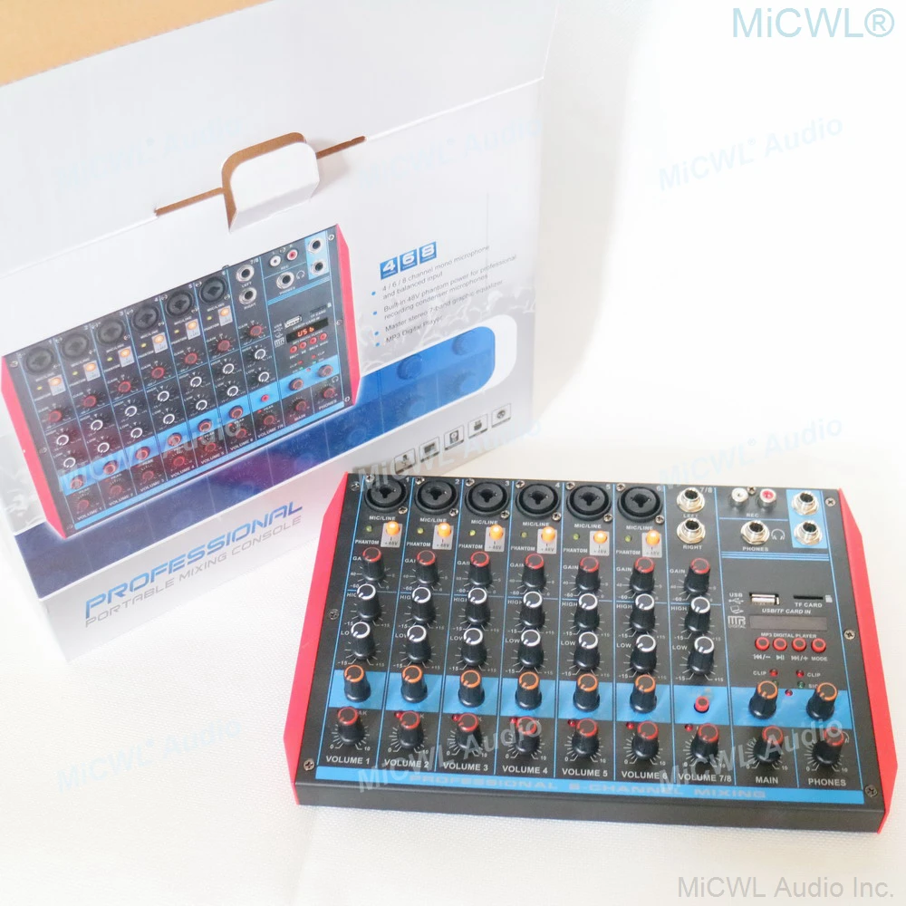 MiCWL MG8 8 قناة بلوتوث خلط وحدة التحكم لايف تسجيل خلاط الكمبيوتر المحمول كارت الصوت 48 فولت فانتوم USB TF النسخة الجديدة