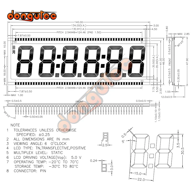 100PIN TN Tích Cực 6-Chữ Số Phân Đoạn Bảng Điều Khiển Màn Hình LCD 5V Trắng/Vàng Xanh/Đèn Nền Xanh Màn Hình Hiển Thị Kỹ Thuật Số mã Thời Gian Màn Hình LCD