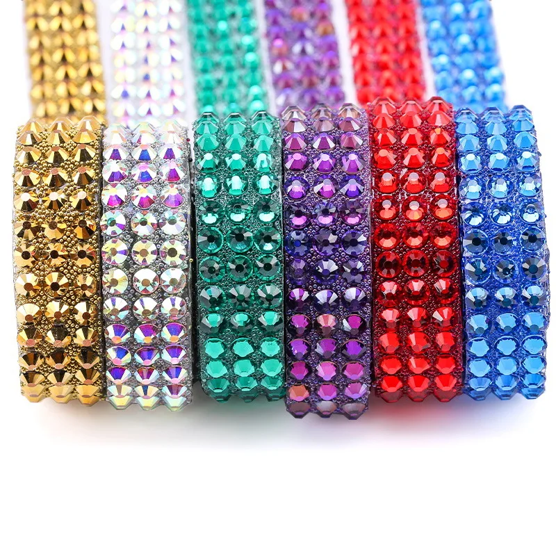 1 Yard Colorful hotfix rhinestone Glitter Rhinestones Crystal AB Hot Fix Rhinestone Chain Ribbon Trimming Hot-Fix Patch