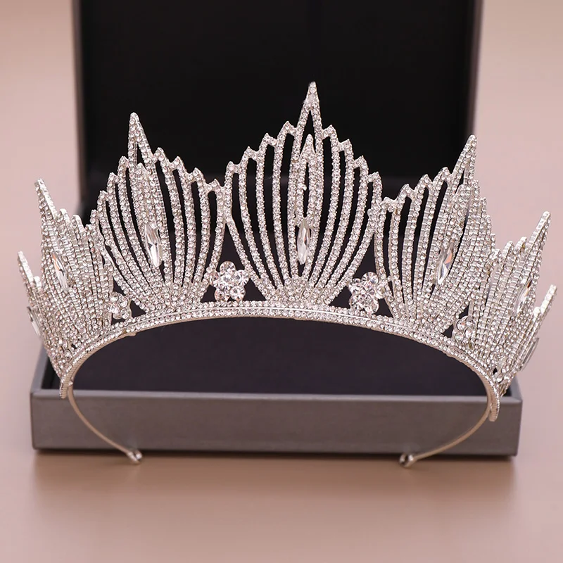 

Bride Crystal Rhinestones Crowns Silver Color Big Tiaras Women Bridal Pageant Wedding Hair Accessories Queen Crown Hair Jewelry