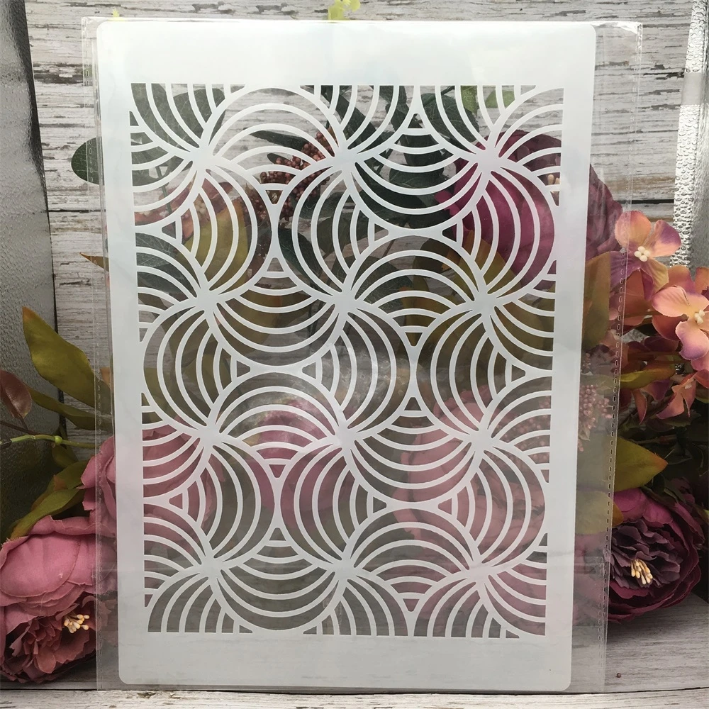 A4 29 ซม.Mandala เรขาคณิตพื้นผิว DIY Layering Stencils ภาพวาดสมุดภาพสี Embossing อัลบั้มตกแต่งแม่แบบ