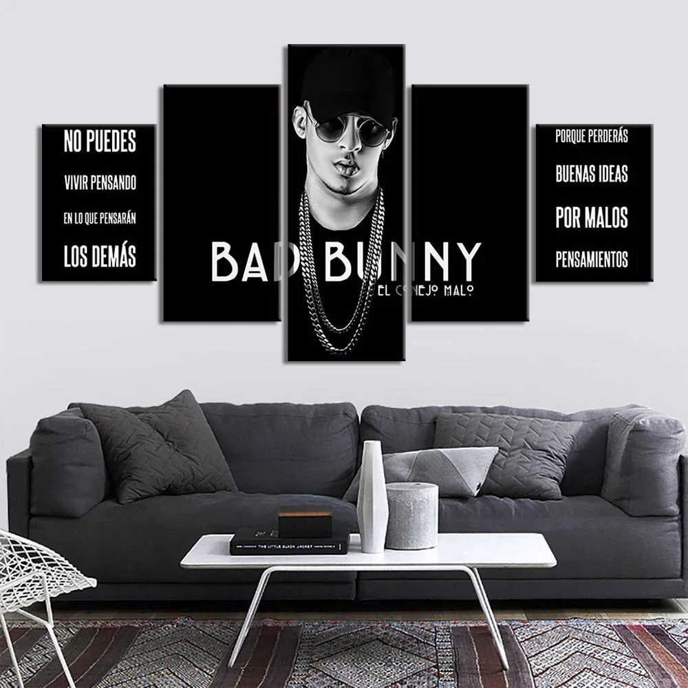 

No Framed Canvas 5Pcs Singer Bad Bunny Posters Wall Art Decorative Pictures Home Decor Accessories For Living Room Paintings