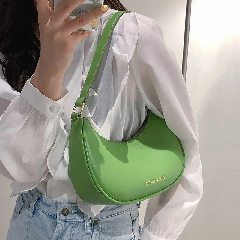 Simple Green Small Shoulder Underarm Bags for Women 2021 New High-quality PU Leather Handbag Female Luxury Brand Travel Tote Bag