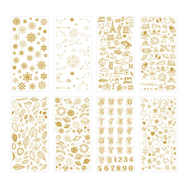 Looking World Foil Gold Color Diary Stickers Space Travel Snow Star Alphabet Adhesive Paste Note Sticker DIY Decoration A6177