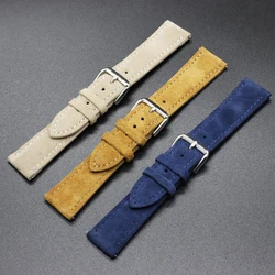 Quality Suede Leather Watch Strap 20 22mm Tan Blue Black Replacement Watchband Accessories Soft Chammy Leather Wristband #D