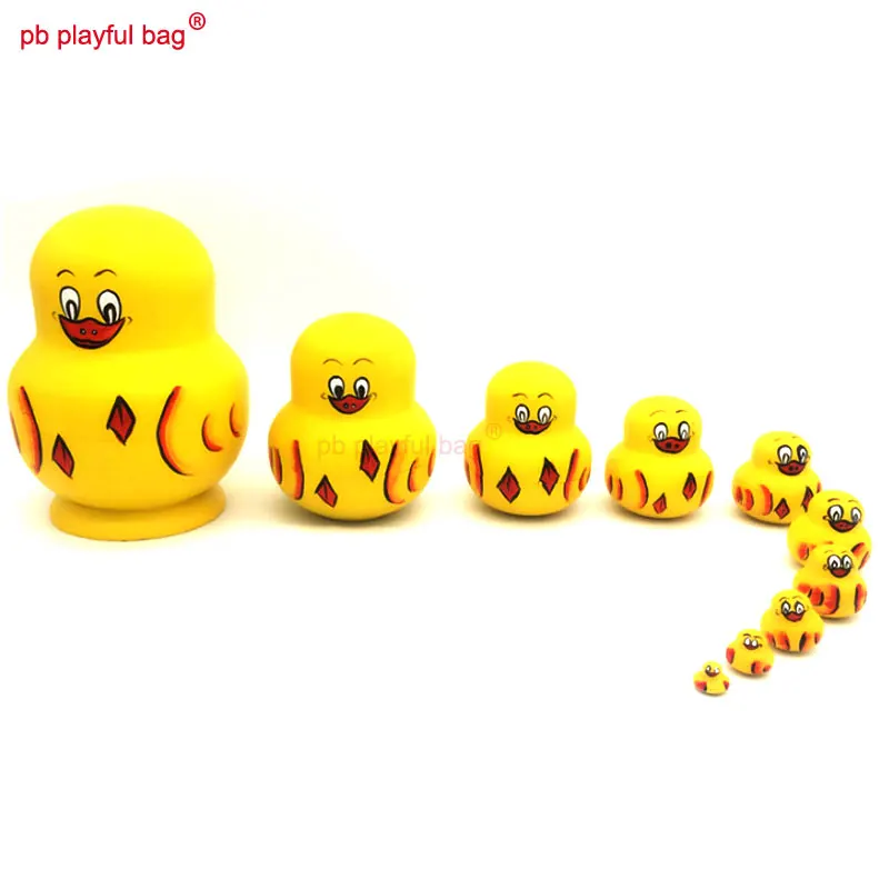 PB Playful bag Ten story little yellow duck Russian dolls funny wooden toy set crafts Valentine's Day gift decorations HG50