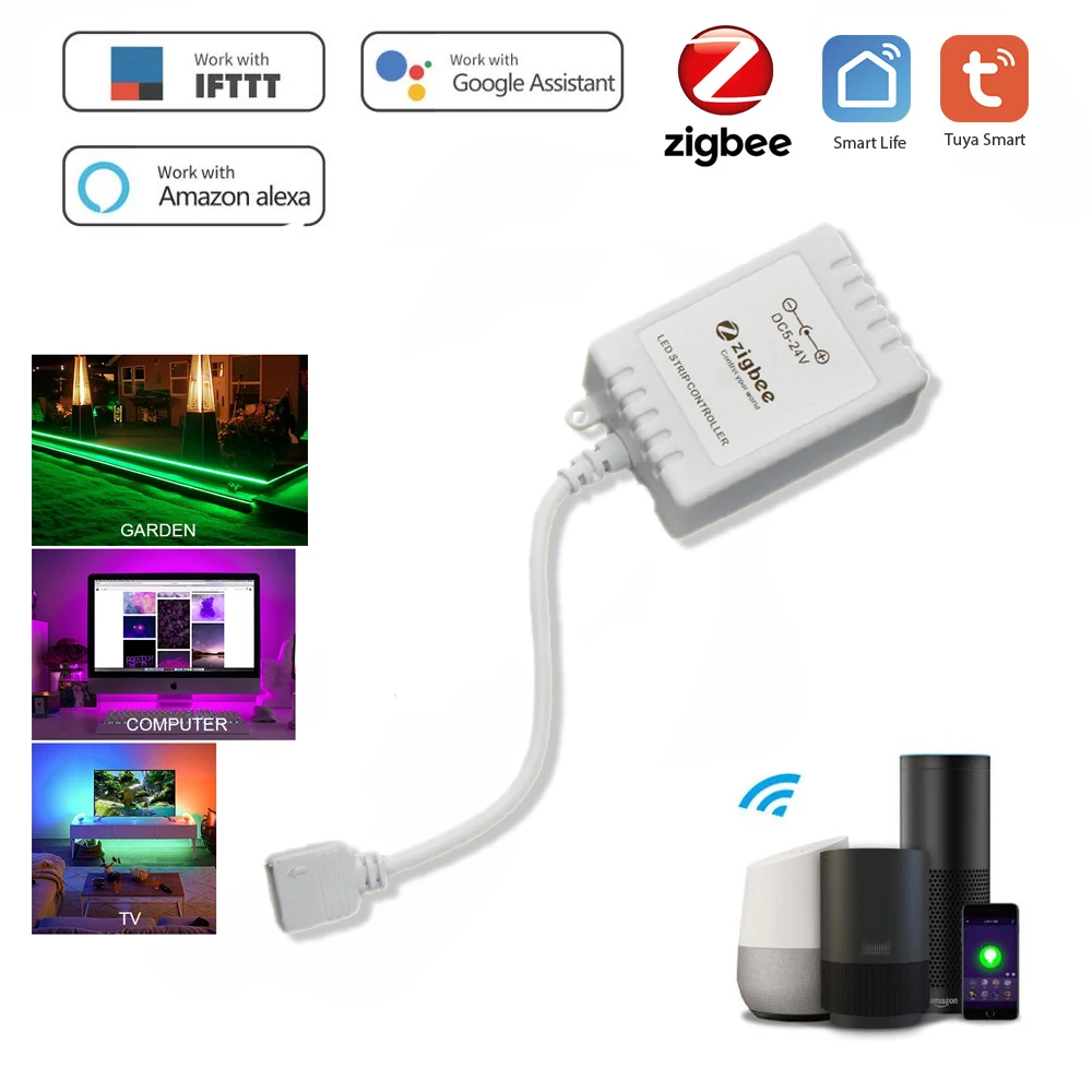 Tuya Zigbee Remote Control Switch Led Light Bar Mini Strip Dimmer RGB RGBW RGBCW Smart Stripe Tape Controller Work with Alexa