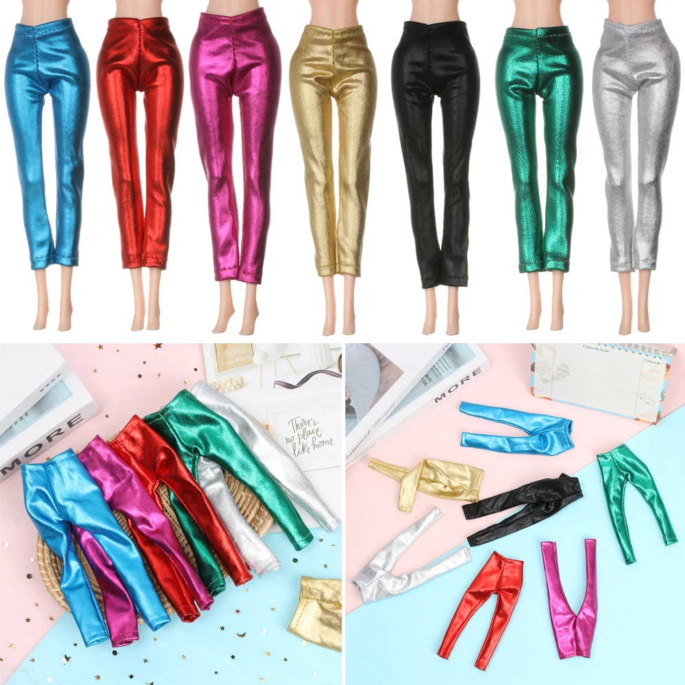 Candy Color Leather Elastic Trousers Striped Bottom Pants Doll Clothes Accessories For 1/6 Doll Casual Daily Dress Up
