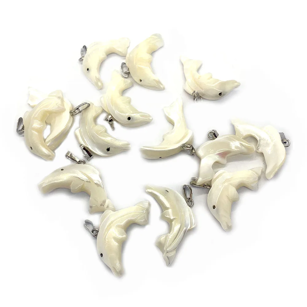 5pcs/pack Natural Sea Shell Pendants Dolphins Shaped Charms White Color 12x27mm Size DIY for Making Necklace Bracelet Earrings