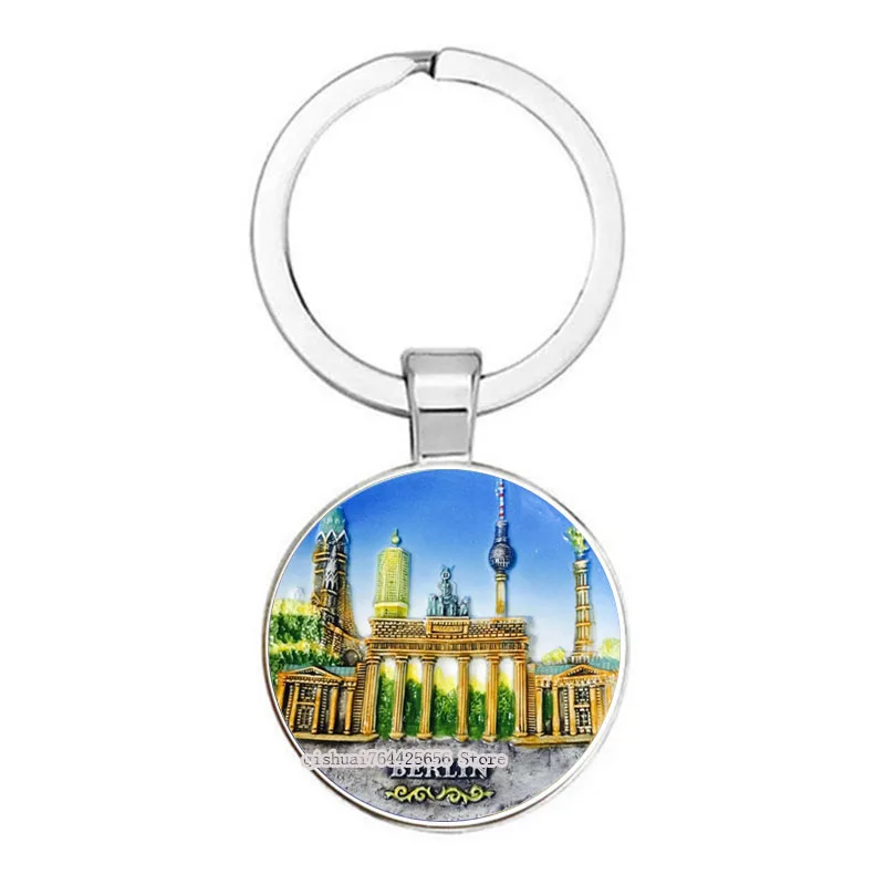 25MM Keychain Europe Mediterranean Greece Spain France Glass Brushed Keychain Fashion Keychain Men\'S And Women\'S Jewelry Gifts