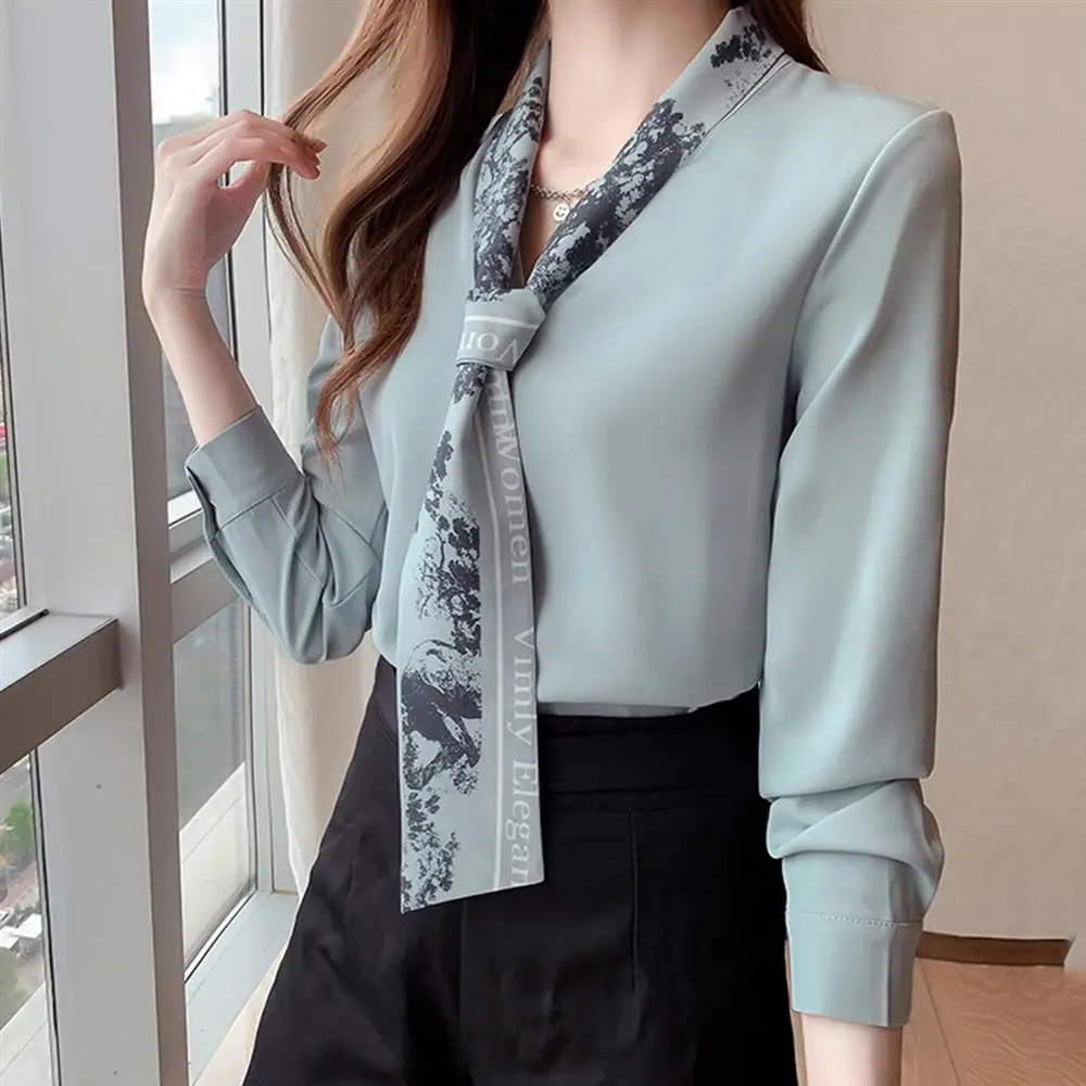 Elegant Bow Suit Collar Chiffon Shirt Chic Office Lady Blouse 2023 Spring Fashion Casual Solid All-match Commute Women\'s Blouses