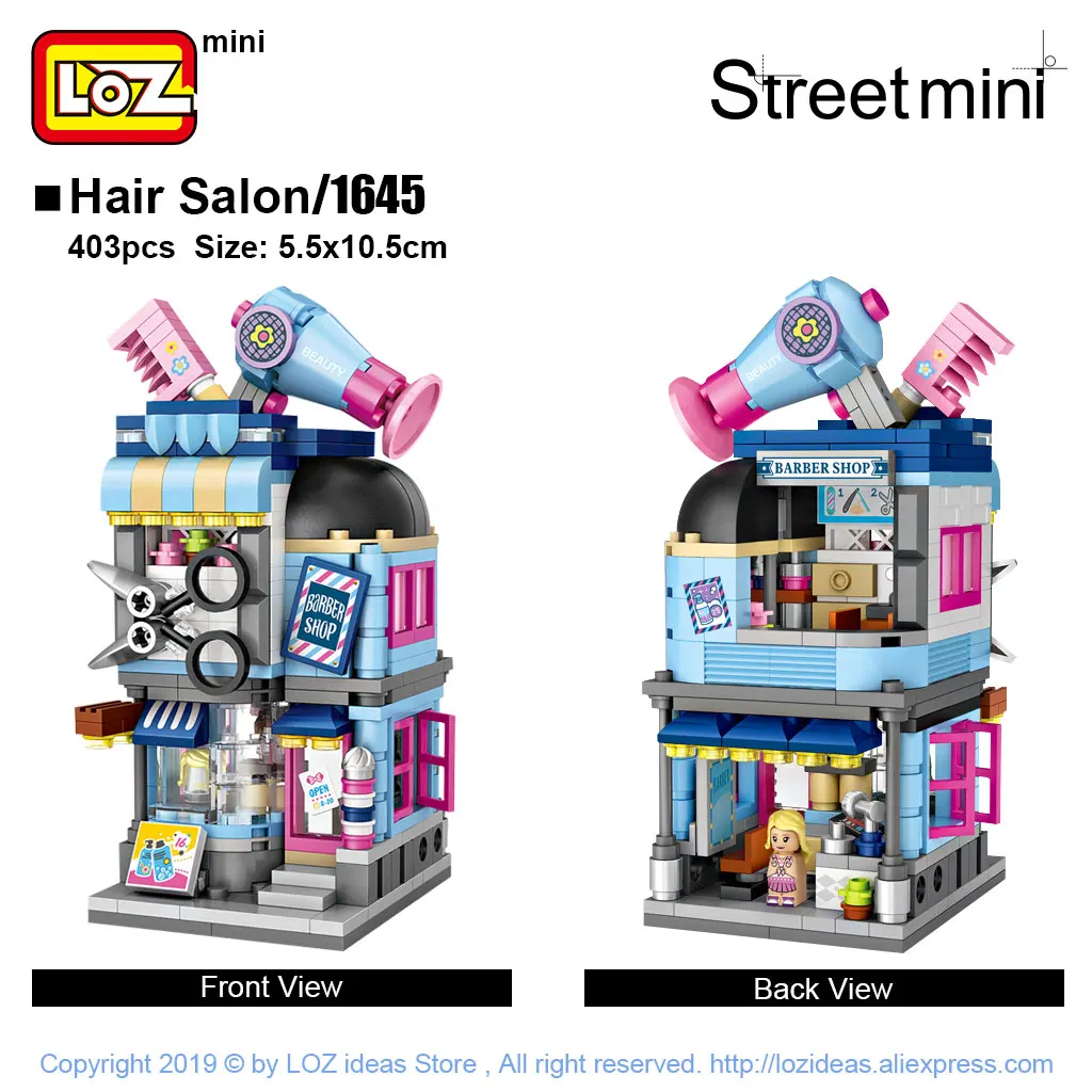 LOZ Mini Block Barber Bakery Photo Clothing Shop Architecture Model Building Blocks City Series Mini Street Store Children Brick