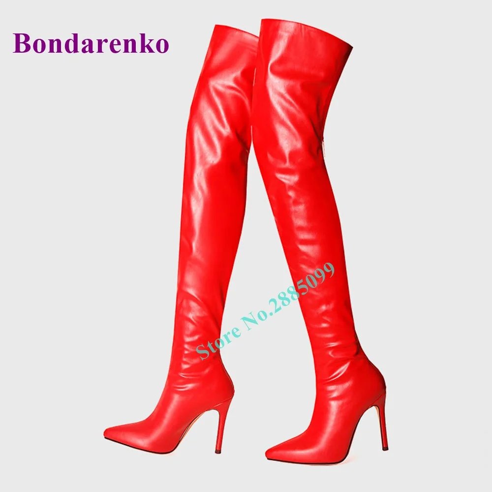 Patent solidne spiczaste Toe buty na kolana cienki wysoki obcas wyposażone z powrotem zamek buty damskie buty zimowe Party Dress buty zwięzłe