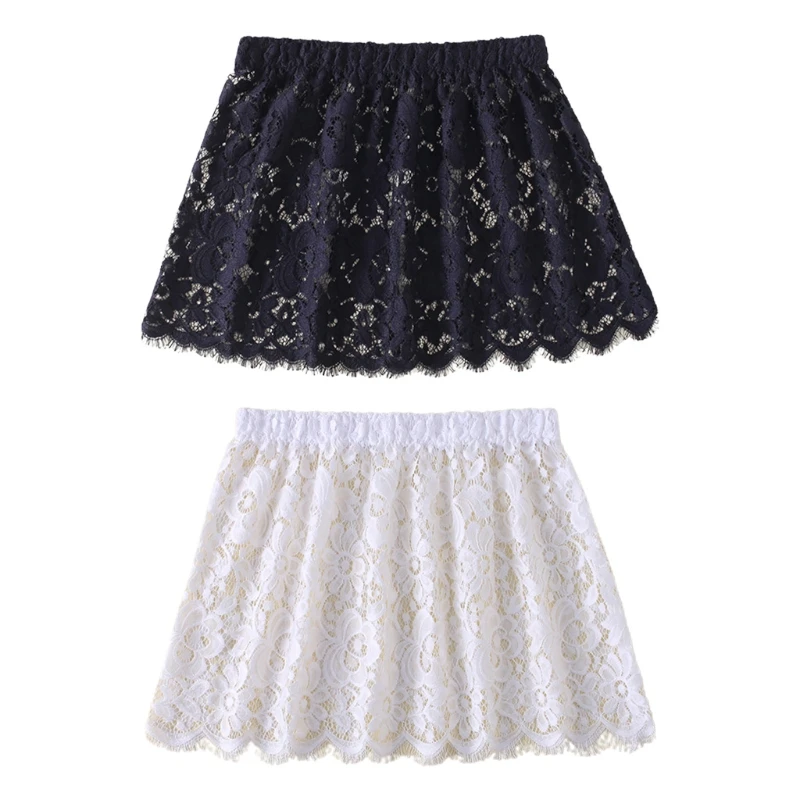 

Women Eyelash Floral Lace Shirt Extender Adjustable Layered Faux Top Hem Lower Sweep Mini Skirt Half Slip Splitting Underskirt