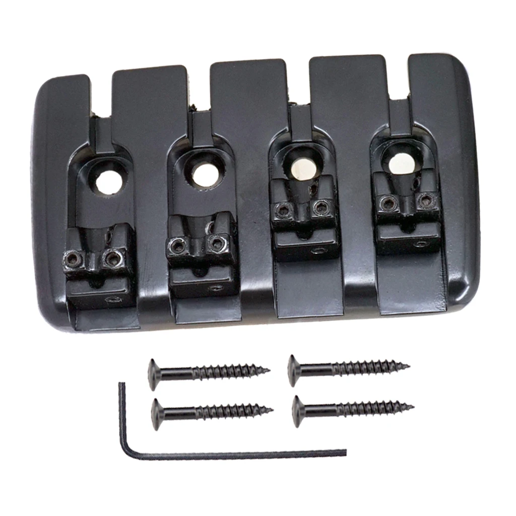 Tooyful Bass Bridge Tailpiece with Screws Wrench Guitar Accessories for 4 String Electric Bass Replacement Parts Black