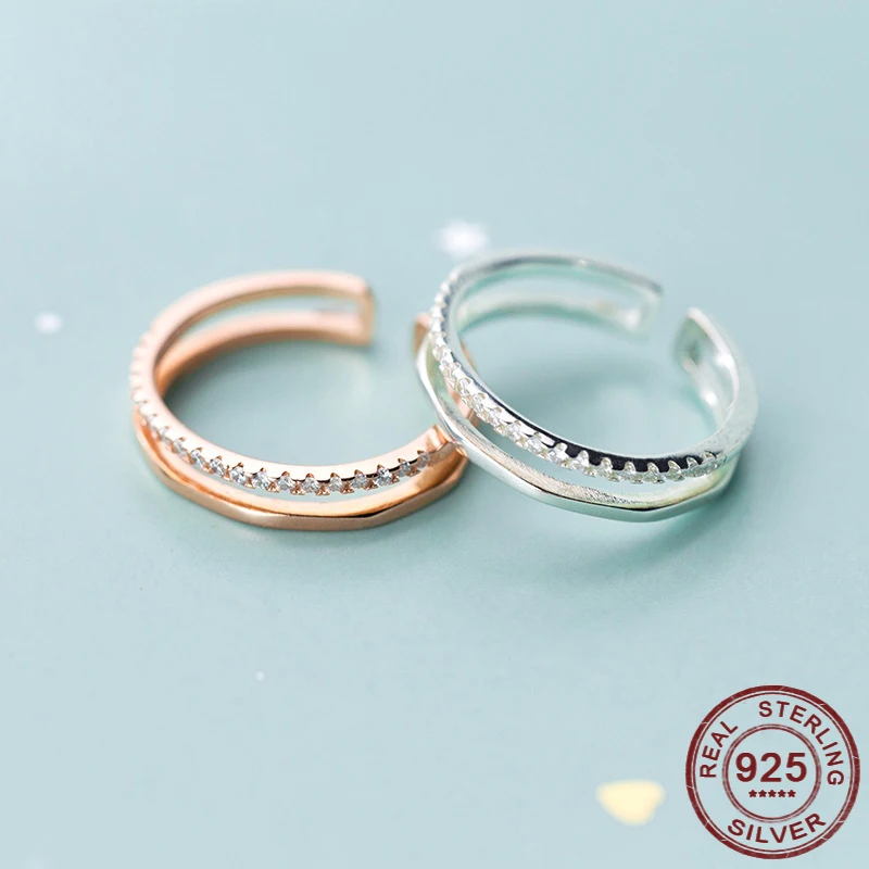 2020 New Elegant Leaf CZ Stone Hollow Double Layer Rings for Lady 925 Sterling Silver Wedding Rings for women Fashion Open Rings