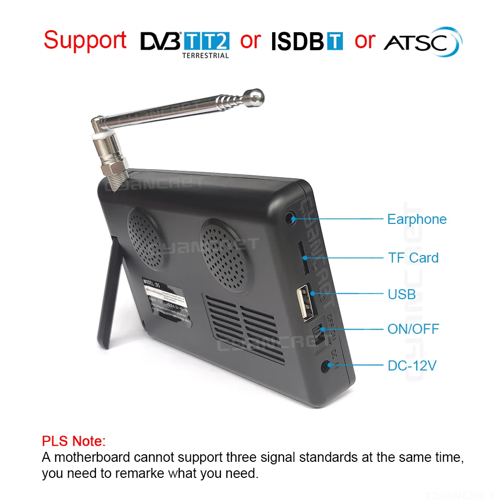 Top Pocket TV D5 5 pollici DVB-T2 ATSC ISDB-T TDT Mini televisore digitale e analogico per piccole auto Supporto TV portatile USB TF AC3