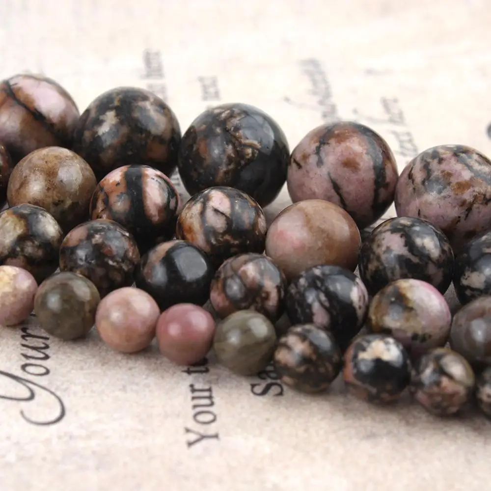 Natural Stone Black Rhodonite Bead Round Loose Spacer Beads For Jewelry Making DIY Accessories Charms Bracelet 6/8/10mm 15Inches