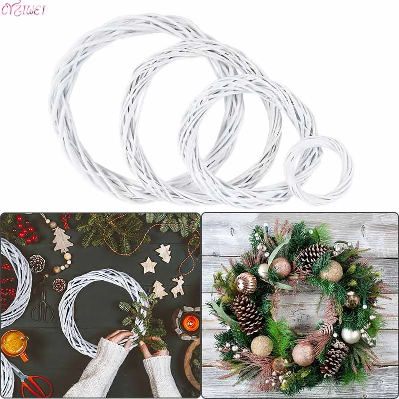 10/20/25/30cm Rattan Wicker Ring White Wreath Decor Christmas Rattan Vine Ring Floral Hoop Home Decor Handmade Craft Accessories