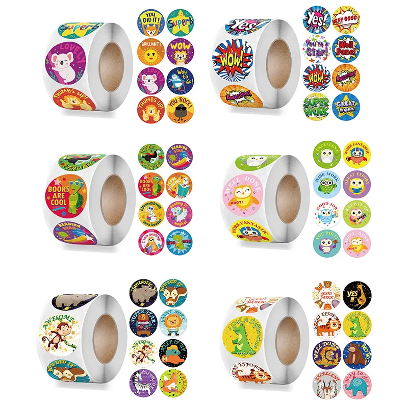 Animals Reward Stickers Kids 500pcs/Roll Encourage Seals Labels Scrapbooks School Teacher Supplies Cute Gifts For Children Toys