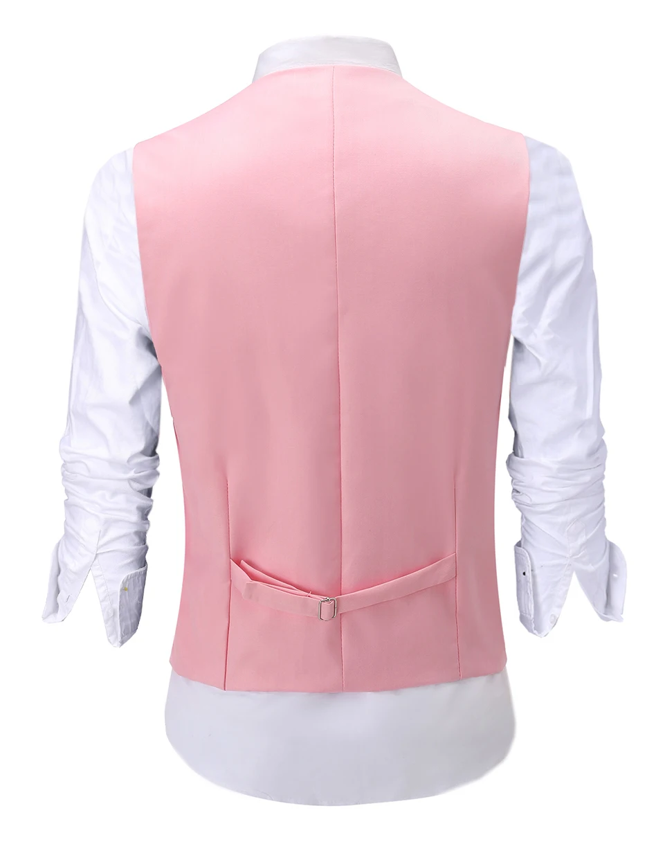 Casual Men\'s Pink Waiter Vest Jacket Slim Fit Prom Double Breasted Blazer Champagne Suits Waistcoat For Wedding Best Man Grooms