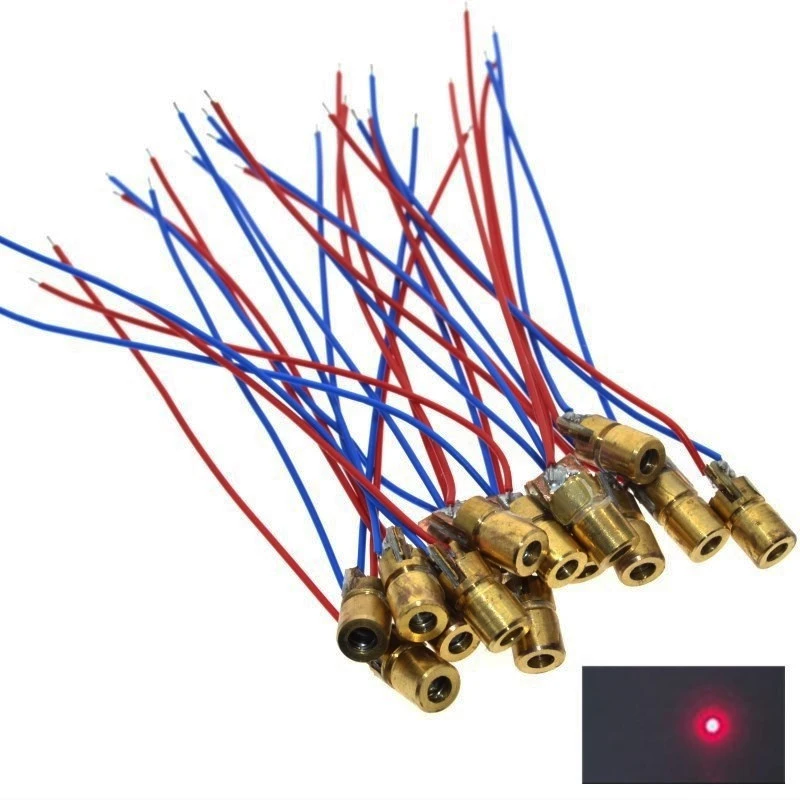 10PCS/LOT 3V 5V 650nm 5mW Red Point Adjustable Laser Dot Diode Module Red Sight Copper Head Mini Laser Pointer 6MM 5Million Watt