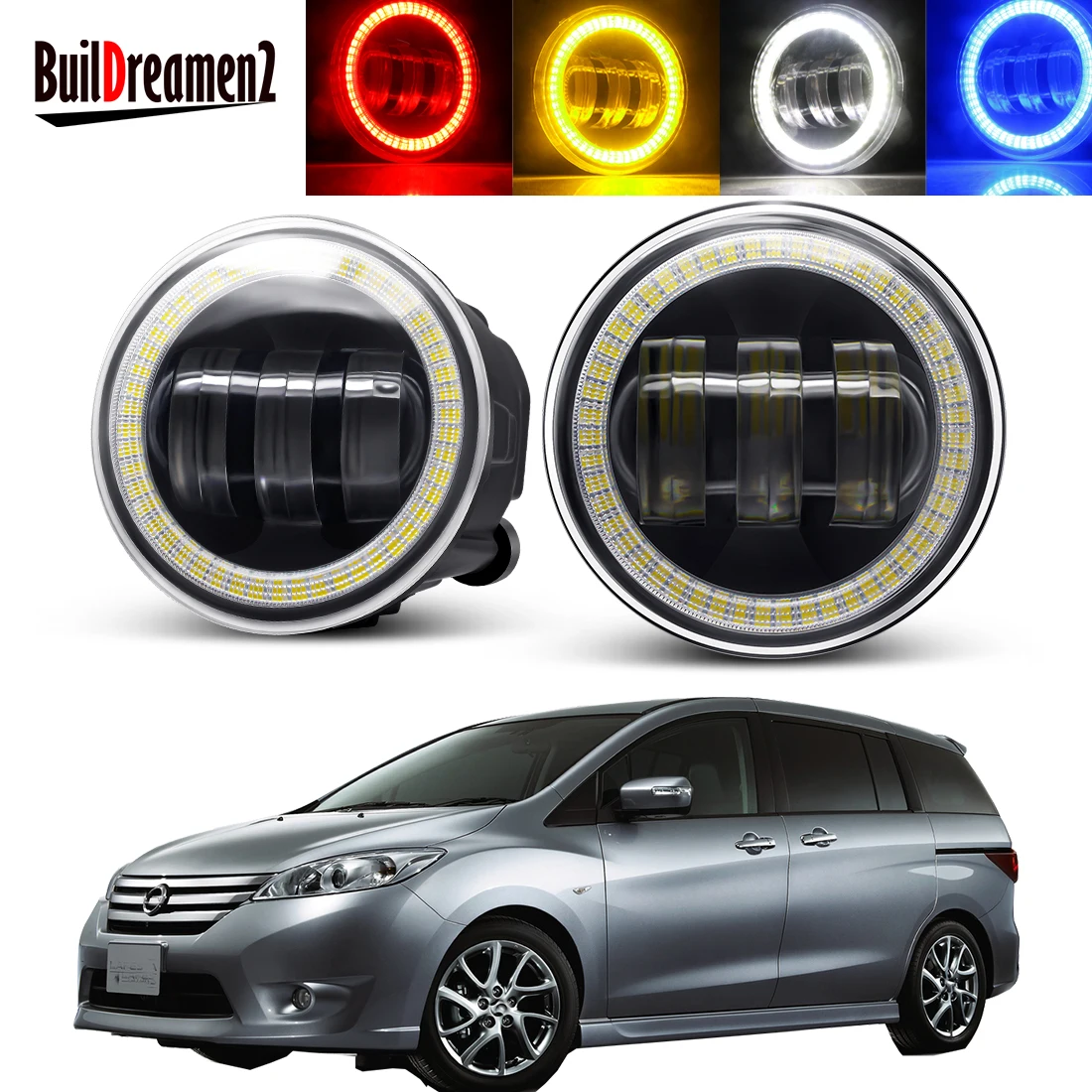 2 Pieces Angel Eye Fog Light Assembly 30W 6000LM Car LED Lens DRL Fog Daytime Running Lamp H11 12V For Nissan Lafesta 2004-2017