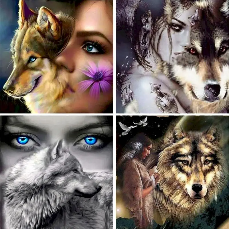 

GATYZTORY Frame Painting By Numbers DIY 60X75cm Wall Art wolf and Woman Paint By Number Canvas Painting Kits Home Decor Gift